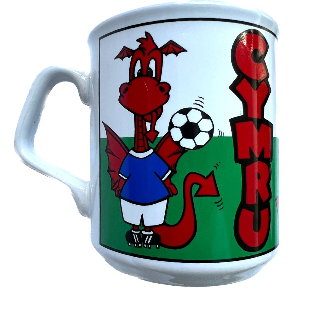 Mug Wales Red Dragon Soccer Ball Double Sided Coffee Vintage Welsh Cymru Funny